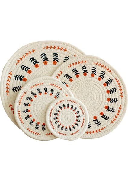 4pcs Tutkuk Yuvarlak Pamuklu Dokuma Yalıtım Pad Masası Paspas Baskılı Placemat Cup Coaster, Çiçek (Yurt Dışından)