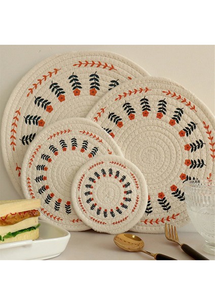 4pcs Tutkuk Yuvarlak Pamuklu Dokuma Yalıtım Pad Masası Paspas Baskılı Placemat Cup Coaster, Çiçek (Yurt Dışından) modelleri