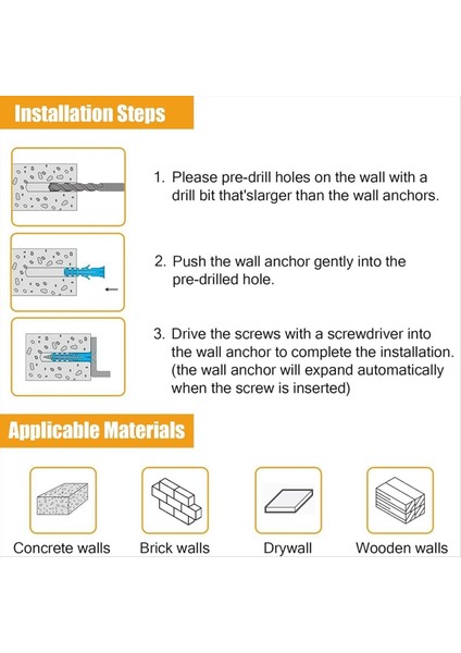 270PCS Alçıpan Ankrajları ve Vidalar Çiftlik Kiti, 135 Plastik Duvar Ankrajı ve Organizatör Kutusu ile 135 Vida (Yurt Dışından) fırsatları