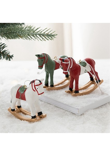 Yeni Üç Boyutlu Sallanan At Küçük Kolye Ağaç Dekorasyon Kolye Retro Dekorasyon Yeşil+Kırmızı+Beyaz (Yurt Dışından)