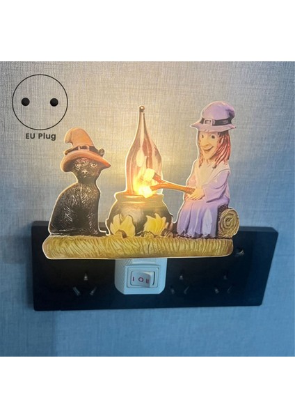 Cat And Witch Campfire Flickering Nightlight Cadılar Bayramı Hayalet Şenlik Ateşi Yanıp Sönen Gece Işıkları Cadılar Bayramı Dekoru Eu Fişi (Yurt Dışından) fiyatları