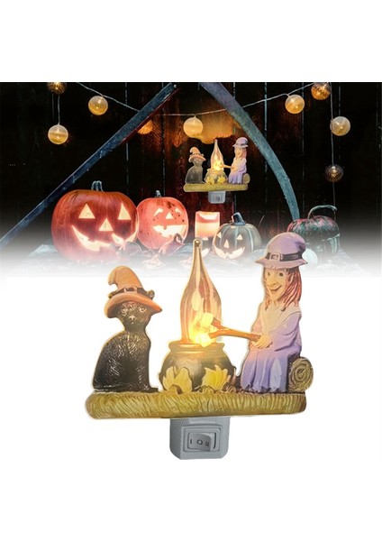 Cat And Witch Campfire Flickering Nightlight Cadılar Bayramı Hayalet Şenlik Ateşi Yanıp Sönen Gece Işıkları Cadılar Bayramı Dekoru Eu Fişi (Yurt Dışından) indirimleri