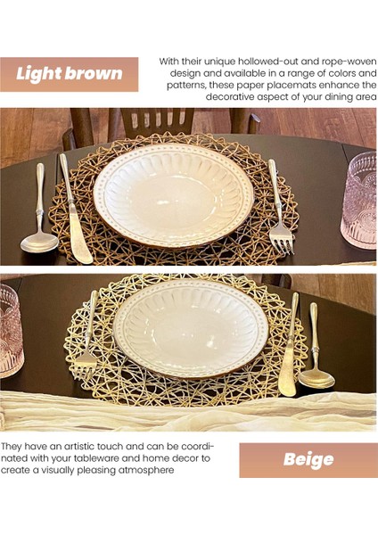 12PCS Kağıt Örgülü Yuvarlak Placemats, Yemek Masaları Kapalı ve Dış Mekan Paspasları Açık Kahverengi Için Kaymaz Isı Masa Paspasları (Yurt Dışından) indirimleri