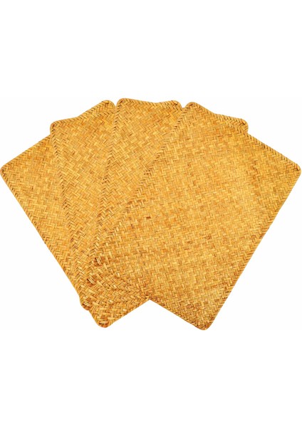 Paket 4, Doğal Seagrass Place Mathand Dokunma Dikdörtgen Rattan Placemats Saman Çay Kupası Mat Potholder (Yurt Dışından)