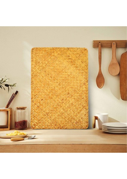 Paket 4, Doğal Seagrass Place Mathand Dokunma Dikdörtgen Rattan Placemats Saman Çay Kupası Mat Potholder (Yurt Dışından) fiyatları