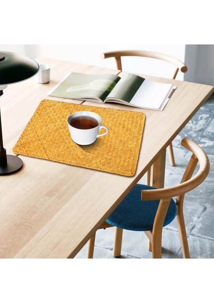Paket 4, Doğal Seagrass Place Mathand Dokunma Dikdörtgen Rattan Placemats Saman Çay Kupası Mat Potholder (Yurt Dışından) indirimleri