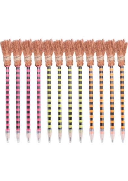 Cadılar Bayramı Cadı Süpürge Kalem Renkli Cadı Süpürge Kalemleri Sihirbaz Kalem Süpürge Yazma Kalemleri (12 Parçalı) (Yurt Dışından)