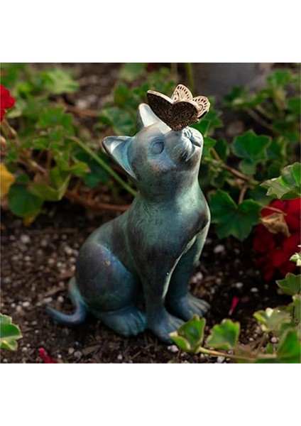 Kedi ve Kelebek Merak Bahçesi Heykeli, Merak Kedi Kelebek Bahçe Heykeli Dekor Kedi Heykel Hayvan Figürinleri (Yurt Dışından) indirimleri