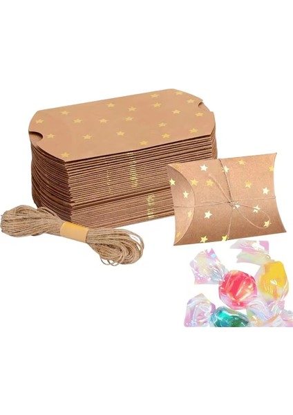 Kağıt Çikolata Kutuları Boş Yastık Şekli Kağıt Şeker Ambalaj Kutusu Altın Yıldızlar Desen Küçük El Yapımı Kurabiye Kutusu (Yurt Dışından) fırsatları