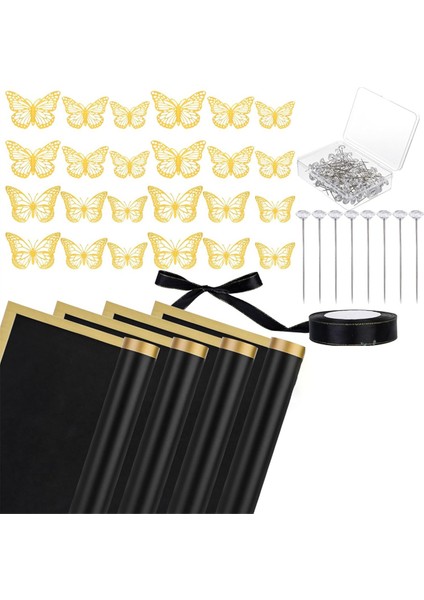 40 Yaprak Çiçek Ambalaj Kağıdı Set Çiçek Buketi Anneler Günü Düğün Doğum Günü Mezuniyeti Diy Hediye Siyah (Yurt Dışından)