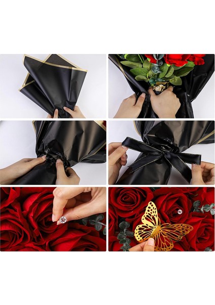 40 Yaprak Çiçek Ambalaj Kağıdı Set Çiçek Buketi Anneler Günü Düğün Doğum Günü Mezuniyeti Diy Hediye Siyah (Yurt Dışından) fırsatları