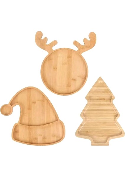 3pcs Noel Ahşap Servis Tepsisi Ahşap Plaka Masası Noel Dıy Için Porsiyon Tabağı Benzersiz Yemek Kek Atıştırmalık Meyve (Yurt Dışından)
