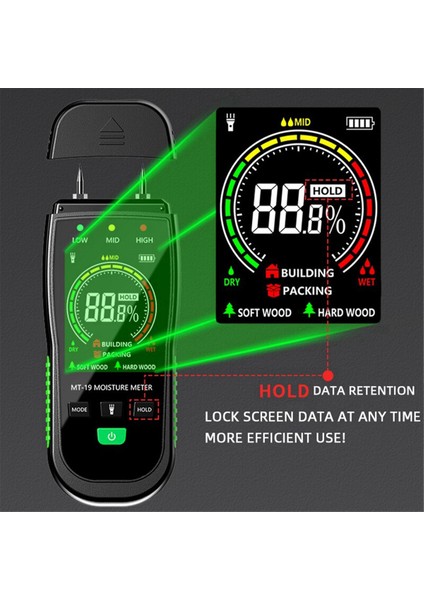 MT19 Renkli Ekran Ahşap Nem Ölçer Duvar Nem Içerik Test Cihazı Karton Nem Dedektörü Çimento Tuğla Nemi (Yurt Dışından) fiyatları