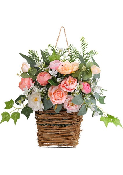 Krem Ortanca Kapı Askı Sepet Çelenk, Pembe Berry Kır Çiçeği Kapı Askı Sepeti Çelenk Kır Çiçeği Kapı Dekor (Yurt Dışından)