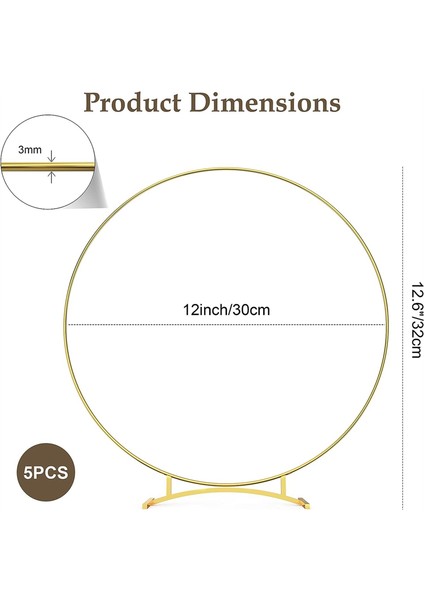 5pcs Metal Kavisli Temel Çiçek Çember Merkezi Masa, Metasa Süslemeleri Durumlu Metal Altın Çelenk Halkaları (Yurt Dışından) fırsatları