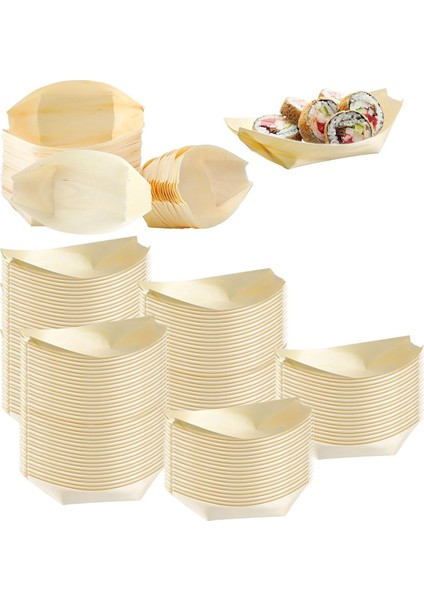 500 Pcs Tek Kullanımlık Ahşap Tekne Tabakları Bulaşıklar 4 Inç Bambu Plakalar Suşi Tekne Tek Kullanımlık Bambu Yaprak Tabağı Servis Tepsi (Yurt Dışından)