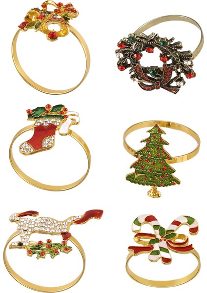 6pcs Noel Peçete Yüzükleri Noel Peçete Tutucu Yüzük Çelenk Tatil Partisi Yemek Masa Dekorasyonu (Yurt Dışından) modelleri