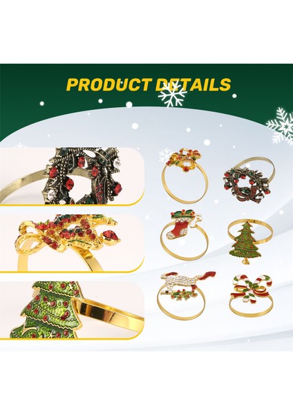 6pcs Noel Peçete Yüzükleri Noel Peçete Tutucu Yüzük Çelenk Tatil Partisi Yemek Masa Dekorasyonu (Yurt Dışından) indirimleri