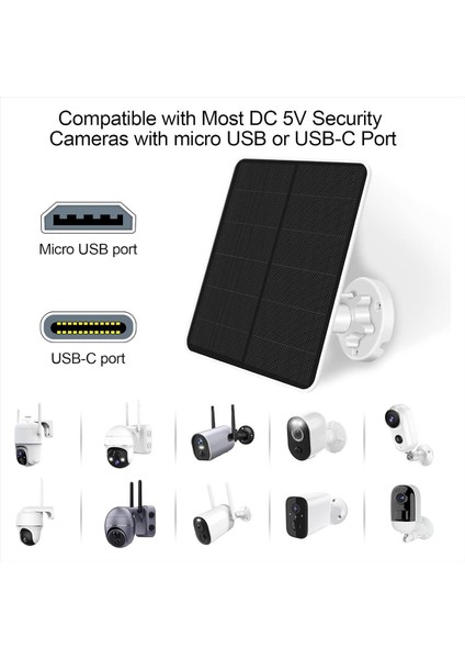 Güvenlik Kamerası Için Güneş Paneli, Micro-Usb ve Usb-C Bağlantı Noktası Olan 5W Güneş Paneli, IP65 Su Geçirmez Güvenlik Kamerası Güneş Paneli (Yurt Dışından) fırsatları