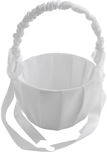 Romantik Beyaz Saten Bowknot Inci Çiçek Kız Sepet Düğün Tören Partisi (Yurt Dışından)