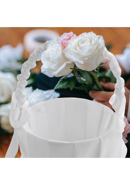 Romantik Beyaz Saten Bowknot Inci Çiçek Kız Sepet Düğün Tören Partisi (Yurt Dışından) modelleri