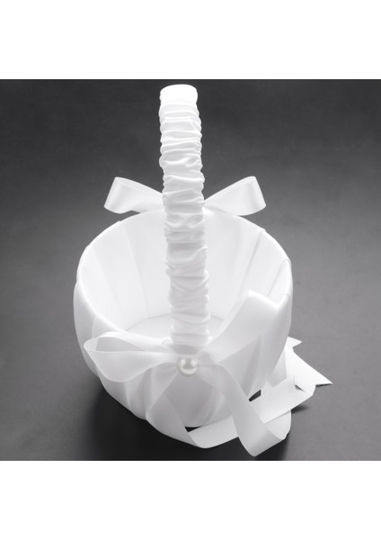 Romantik Beyaz Saten Bowknot Inci Çiçek Kız Sepet Düğün Tören Partisi (Yurt Dışından) indirimleri