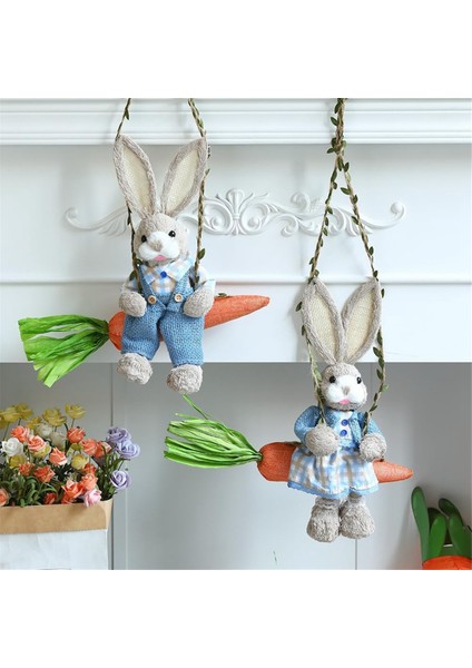 Paskalya Saman Tavşan Figürine, Havuç Salıncakta Saman Tavşan, Tavşan Heykeli Paskalya Tatil Ev Dekoru Için Süsleme Süslemesi B (Yurt Dışından) indirimleri