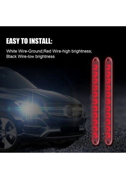 2pcs Kırmızı 15 Inç 11 LED Römork Işık Çubuğu Mühürlü Durdurma Dönüş Parkı Üçüncü 3rd Fren Lambası Kamyon Römorku Kimlik Çubuğu Su Geçirmez (Yurt Dışından) modelleri