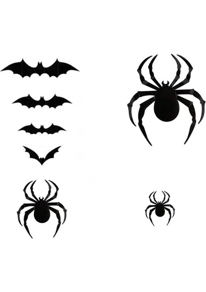 Bat Cadılar Bayramı Dekorasyonu 3D Etiket Konut Dekorasyonu 120 Yarasa ve 24 Örümcek Köpük Bandı Var (Yurt Dışından)