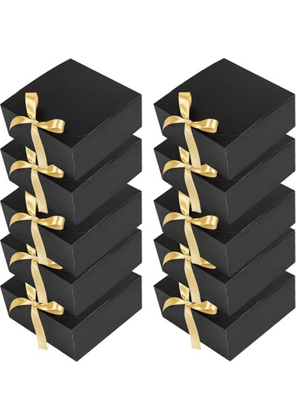 10 Paket Siyah Hediye Kutuları Kapaklı, 8X8X4 Inç Sağdıç Teklif Kutusu, Düğün Kutusu Için Şeritli Lüks Siyah Hediye Kutusu (Yurt Dışından)