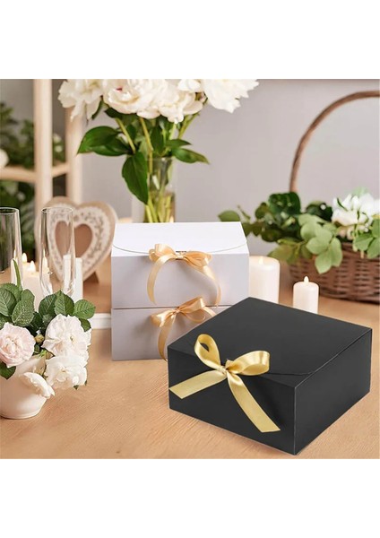 10 Paket Siyah Hediye Kutuları Kapaklı, 8X8X4 Inç Sağdıç Teklif Kutusu, Düğün Kutusu Için Şeritli Lüks Siyah Hediye Kutusu (Yurt Dışından) indirimleri