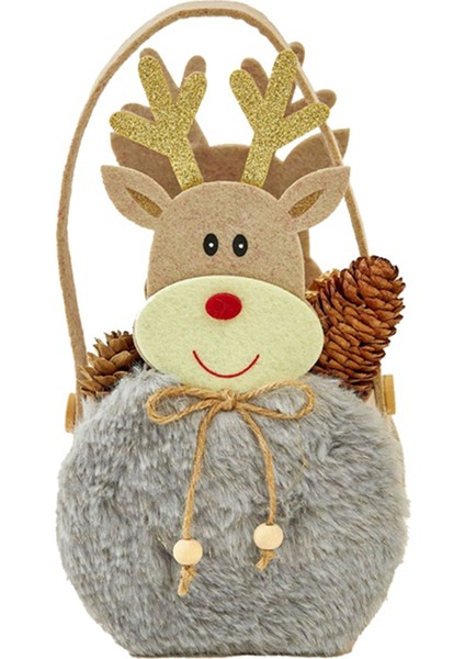 Noel Şeker Çantası Ren Geyiği Çanta Kış Hediyeleri Şeker Elma-Bag-Elk Tasarım Malzemeleri Noel Kış Gri (Yurt Dışından)