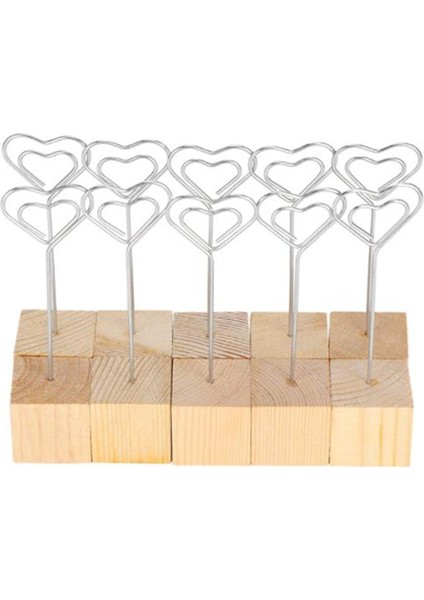 10 Adet Fotoğraf Klipli Metal Kalp Ahşap Yer Kart Sahipleri Düğün Partisi Masa Numaraları Için Klip Standı (Yurt Dışından)