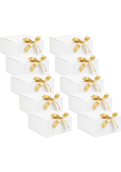 10 Paket Beyaz Hediye Kutuları Kapaklı, 8X8X4 Inç Sağdıç Teklif Kutusu, Düğün Kutusu Için Şeritli Lüks Siyah Hediye Kutusu (Yurt Dışından)