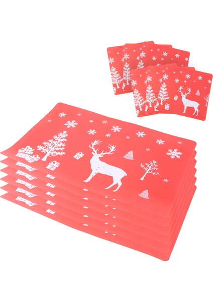 Noel Placemat Yıkanabilir Masa Yer Paspas Setleri 6 Placemat &amp; 6 Bardak Paspas, Geyik, Noel Ağacı, Kar Tanesi Basılı (Kırmızı) (Yurt Dışından) fiyatları