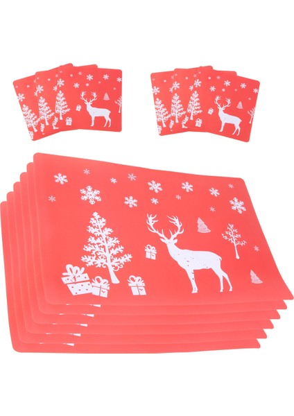 Noel Placemat Yıkanabilir Masa Yer Paspas Setleri 6 Placemat &amp; 6 Bardak Paspas, Geyik, Noel Ağacı, Kar Tanesi Basılı (Kırmızı) (Yurt Dışından) modelleri