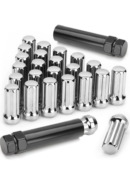 M14X1.5 Tekerlek Pabuç Fındık, 24 Parça 14MMX1.5 7 Spline Sürücü Awl Acorn Koni Lug Nuts 2 Inç Uzunluğunda 2 Soket Anahtarı (Yurt Dışından)