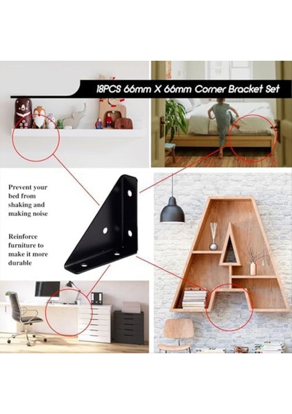 Açı Braketi, Metal Açılı Braket, Üçgen Raf Braketi, Yatak Için Köşe Masa Konnektörü, Masa, 66MM x 66MM, 18 Adet (Yurt Dışından) fiyatları
