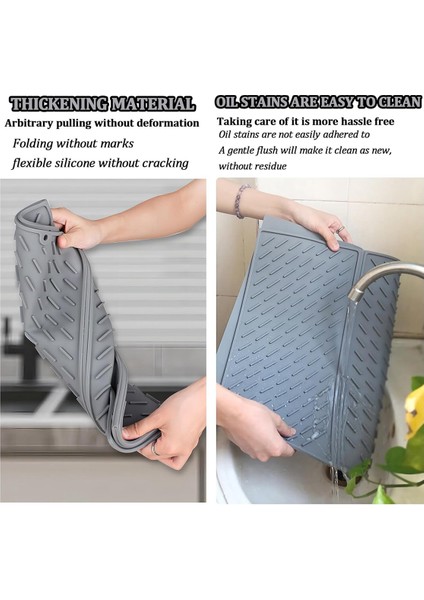 Mutfak Tezgahı Için Silikon Tabak Kurutma Paspası, Çökebilir Üçlü Büyük Bulaşık Drenaj Mat, Kanca ile Kurutma Paspas, 24X16IN (Yurt Dışından) modelleri