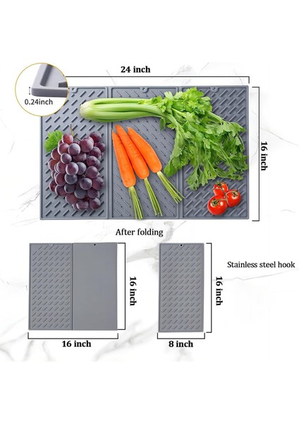 Mutfak Tezgahı Için Silikon Tabak Kurutma Paspası, Çökebilir Üçlü Büyük Bulaşık Drenaj Mat, Kanca ile Kurutma Paspas, 24X16IN (Yurt Dışından) indirimleri