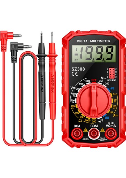 SZ308 Dijital Multimetre Voltaj Direnç Ölçer Ac/dc Akım Sayaç Elektrikçi LCD Backlight Ohm Kare Dalga Testi A (Yurt Dışından)
