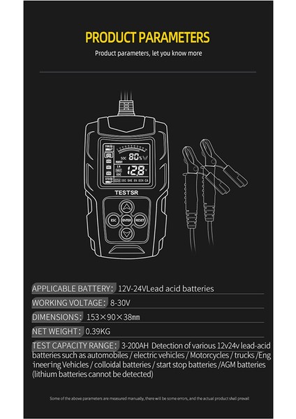 12/24V Otomotiv Pil Test Cihazı LCD Ekran Pil Analizör Dijital Kurşun Asitli Pil Oto Motosiklet Diyagnostik (Yurt Dışından) fırsatları