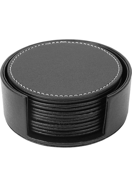 6 Deri Içecek Bardak Seti, Ev ve Mutfak Için Siyah Kılıf Mat Pedi Siyah (Yurt Dışından)