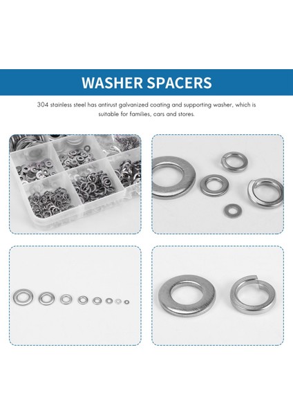 304 Paslanmaz Çelik Düz Yıkayıcı ve Kilit Yıkayıcı Çiftlik Seti (700 Adet, 8 Boyut) - M2 M2.5 M3 M4 M5 M6 M8 M10 (Yurt Dışından) modelleri