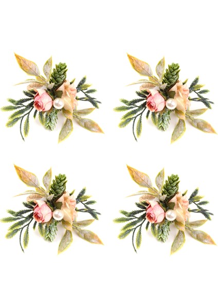 Çift Gül Peçete Yüzükleri Seti 4, Çilek ve Yeşil Yapraklar ile Pembe Çiçek Peçete Yüzükleri El Yapımı Peçete Yüzük Tutucular (Yurt Dışından)