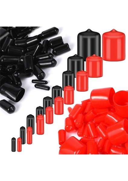 200 Adet Kauçuk Uç Kapaklar Esnek Vidalı Kapak Iplik Cıvatası Koruyucu Kapaklar Siyah Kırmızı Plastik Vidalı Kapaklar 9 Boyut (Yurt Dışından)