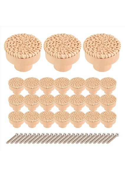 24PCS Boho Rattan Dresser Düğmeleri Yuvarlak Ahşap Çekmece Düğmeleri Dolaplar Dresser Donanımları Donanımlar Kabine Topuzlar (Yurt Dışından)