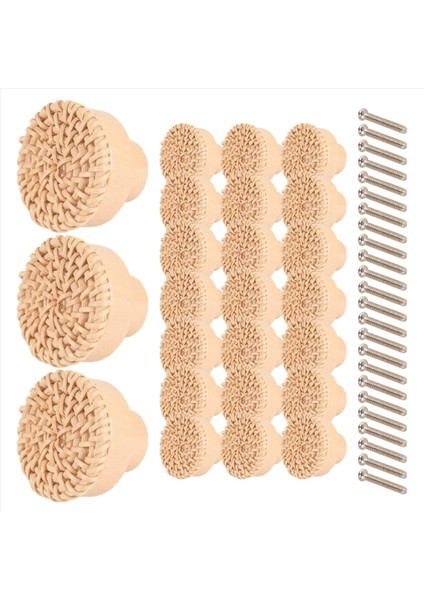 24PCS Boho Rattan Dresser Düğmeleri Yuvarlak Ahşap Çekmece Düğmeleri Dolaplar Dresser Donanımları Donanımlar Kabine Topuzlar (Yurt Dışından) fiyatları