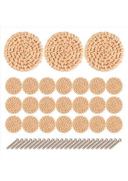 24PCS Boho Rattan Dresser Düğmeleri Yuvarlak Ahşap Çekmece Düğmeleri Dolaplar Dresser Donanımları Donanımlar Kabine Topuzlar (Yurt Dışından) modelleri