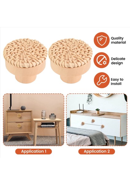24PCS Boho Rattan Dresser Düğmeleri Yuvarlak Ahşap Çekmece Düğmeleri Dolaplar Dresser Donanımları Donanımlar Kabine Topuzlar (Yurt Dışından) indirimleri